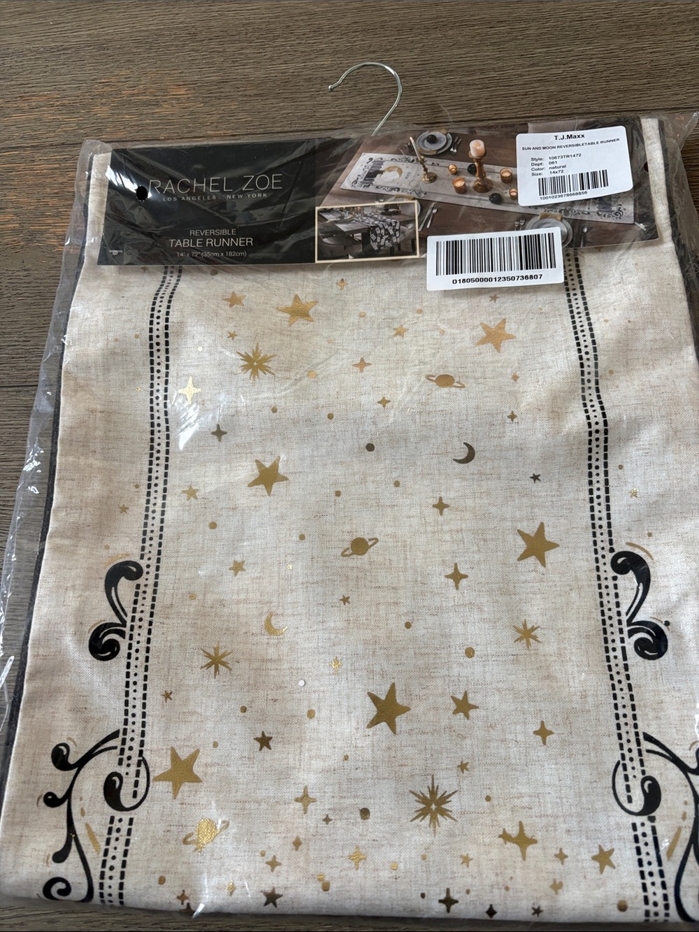 Rachel Zoe Cream Table Runner with Metallic Gold Star Motif